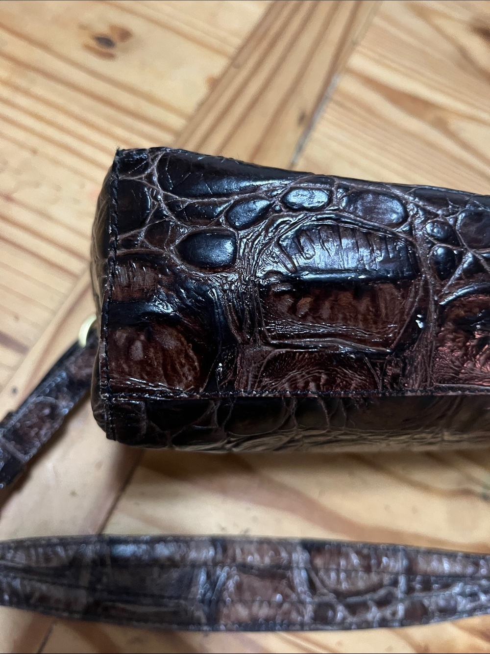 BRAHMIN VINTAGE Espresso Brown Croc Emboss Leather Shoulder Bag Limited Edition - Picture 11 of 14